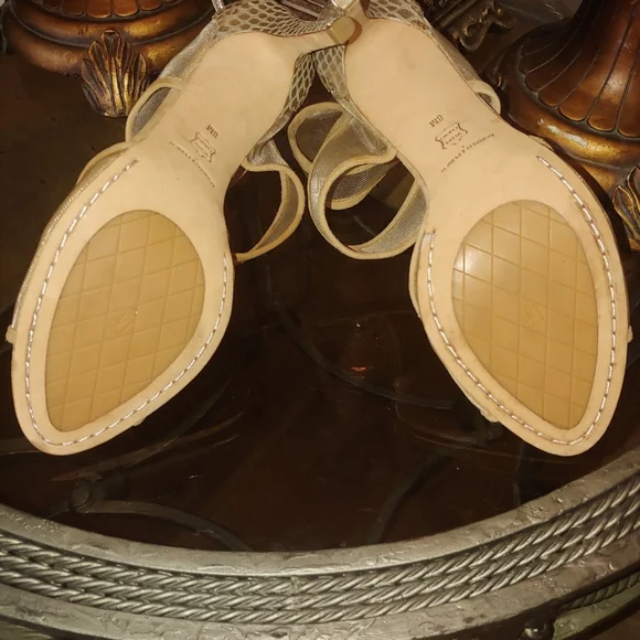 NEW DONALD J PLINER 8 M TAN & GOLD SNAKESKIN LEATHER MESH SANDAL HEELS - Picture 8 of 11